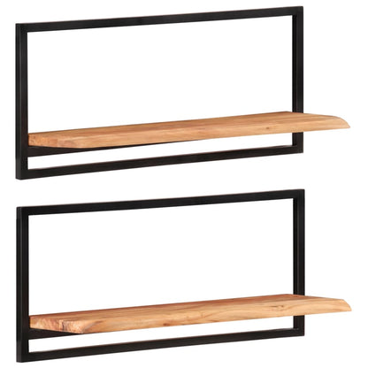 Mensole Parete 2pz 80x25x35 cm Legno Massello Acacia e Acciaio | homemem39