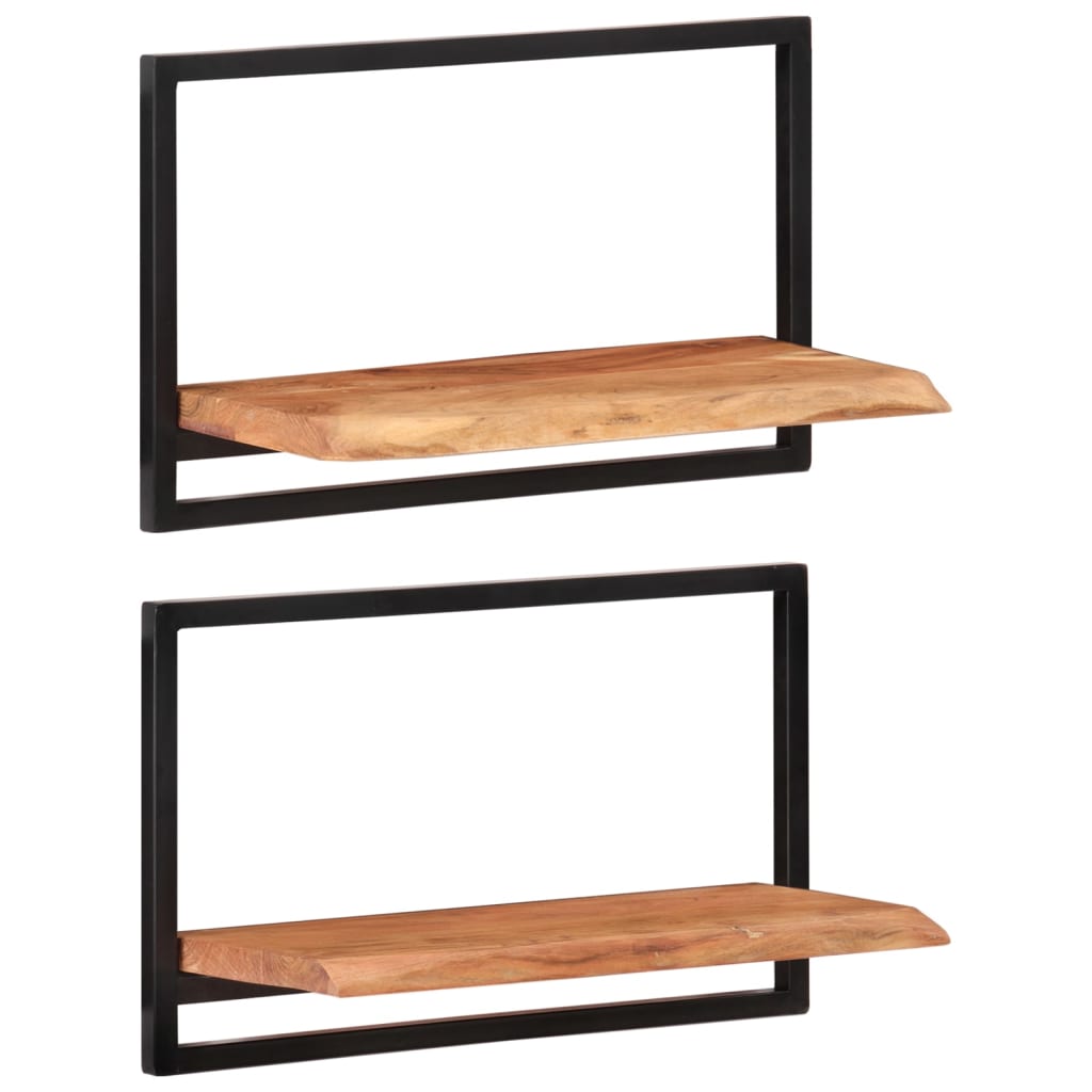 Mensole Parete 2pz 60x25x35 cm Legno Massello Acacia e Acciaio | homemem39