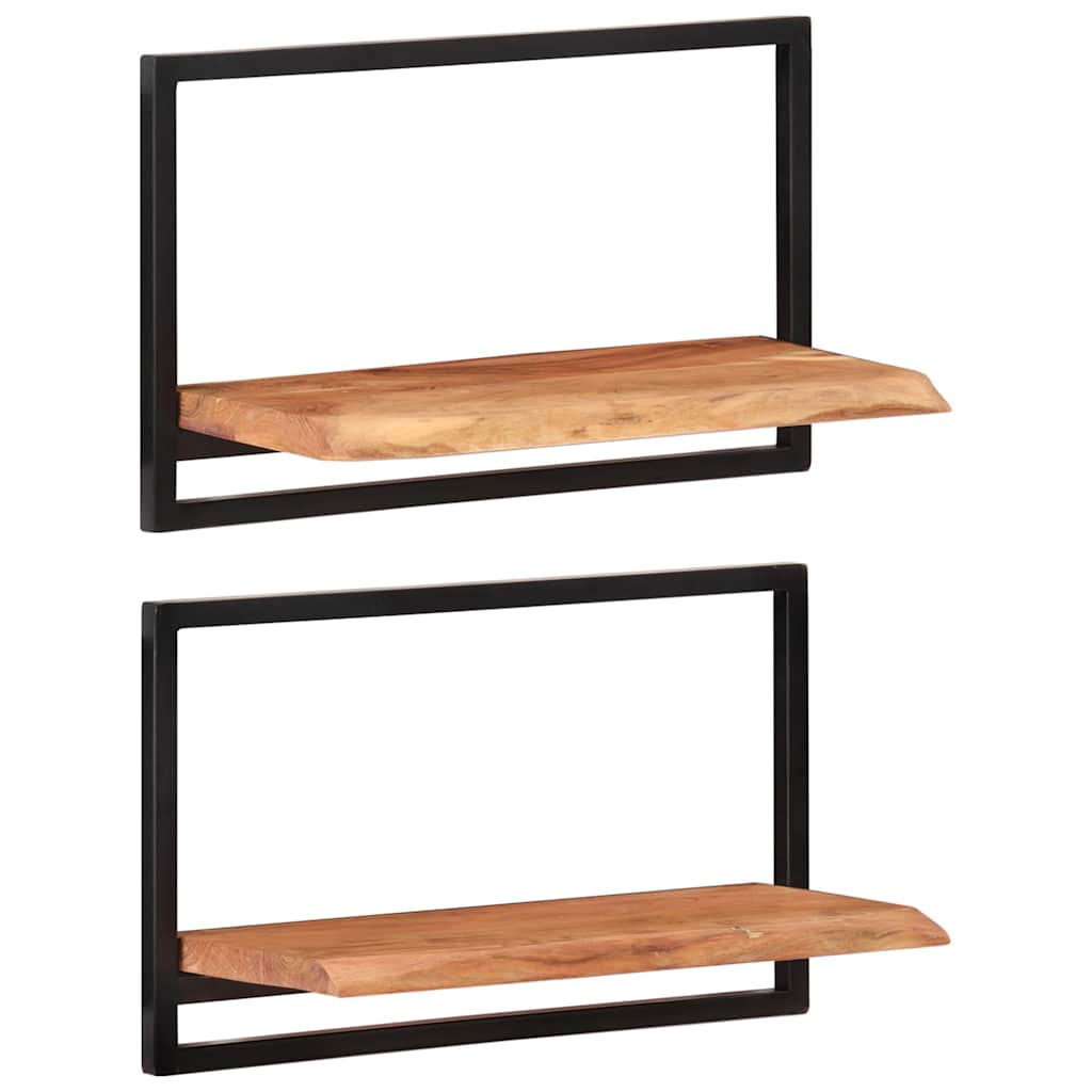 Mensole Parete 2pz 60x25x35 cm Legno Massello Acacia e Acciaio