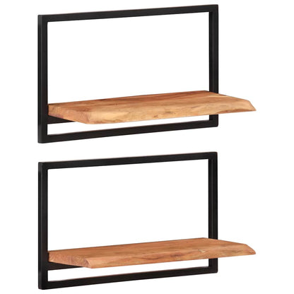 Mensole Parete 2pz 60x25x35 cm Legno Massello Acacia e Acciaio