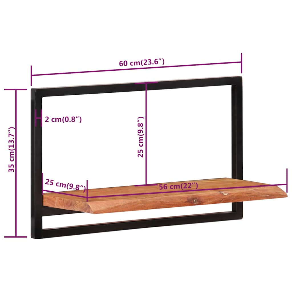 Mensole Parete 2pz 60x25x35 cm Legno Massello Acacia e Acciaio