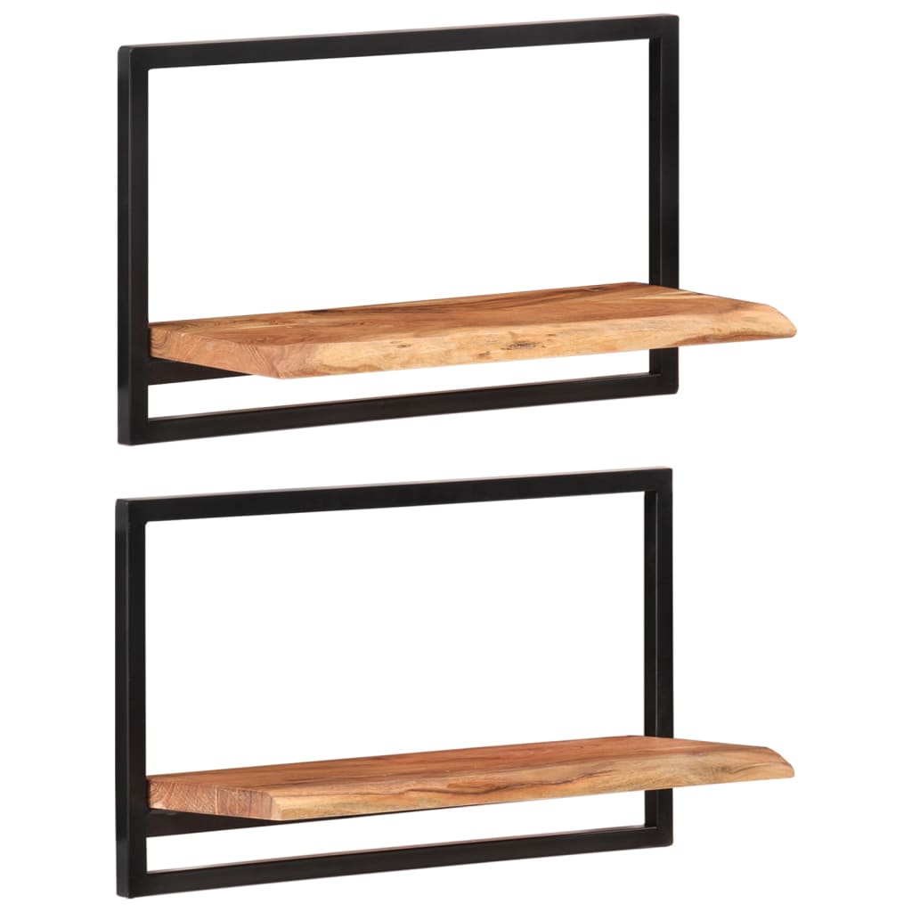 Mensole Parete 2pz 60x25x35 cm Legno Massello Acacia e Acciaio | homemem39