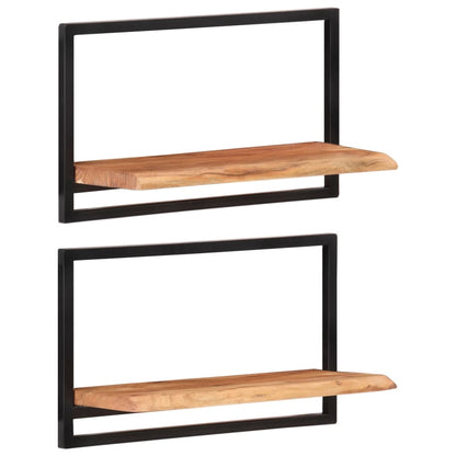 Mensole Parete 2pz 60x25x35 cm Legno Massello Acacia e Acciaio | homemem39