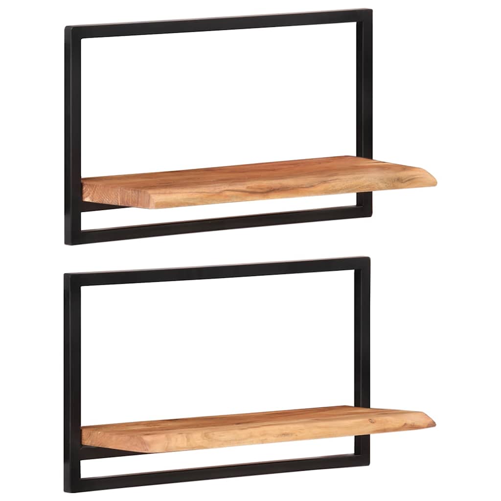 Mensole Parete 2pz 60x25x35 cm Legno Massello Acacia e Acciaio