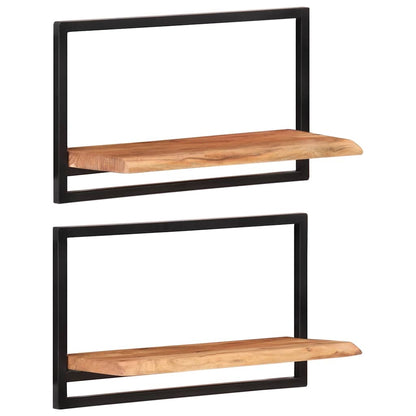 Mensole Parete 2pz 60x25x35 cm Legno Massello Acacia e Acciaio