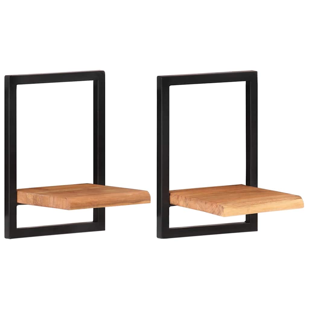 Mensole Parete 2 pz 25x25x35 cm Legno Massello Acacia e Acciaio