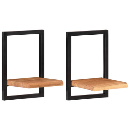 Mensole Parete 2 pz 25x25x35 cm Legno Massello Acacia e Acciaio