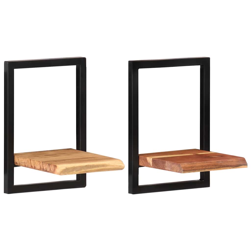 Mensole Parete 2 pz 25x25x35 cm Legno Massello Acacia e Acciaio