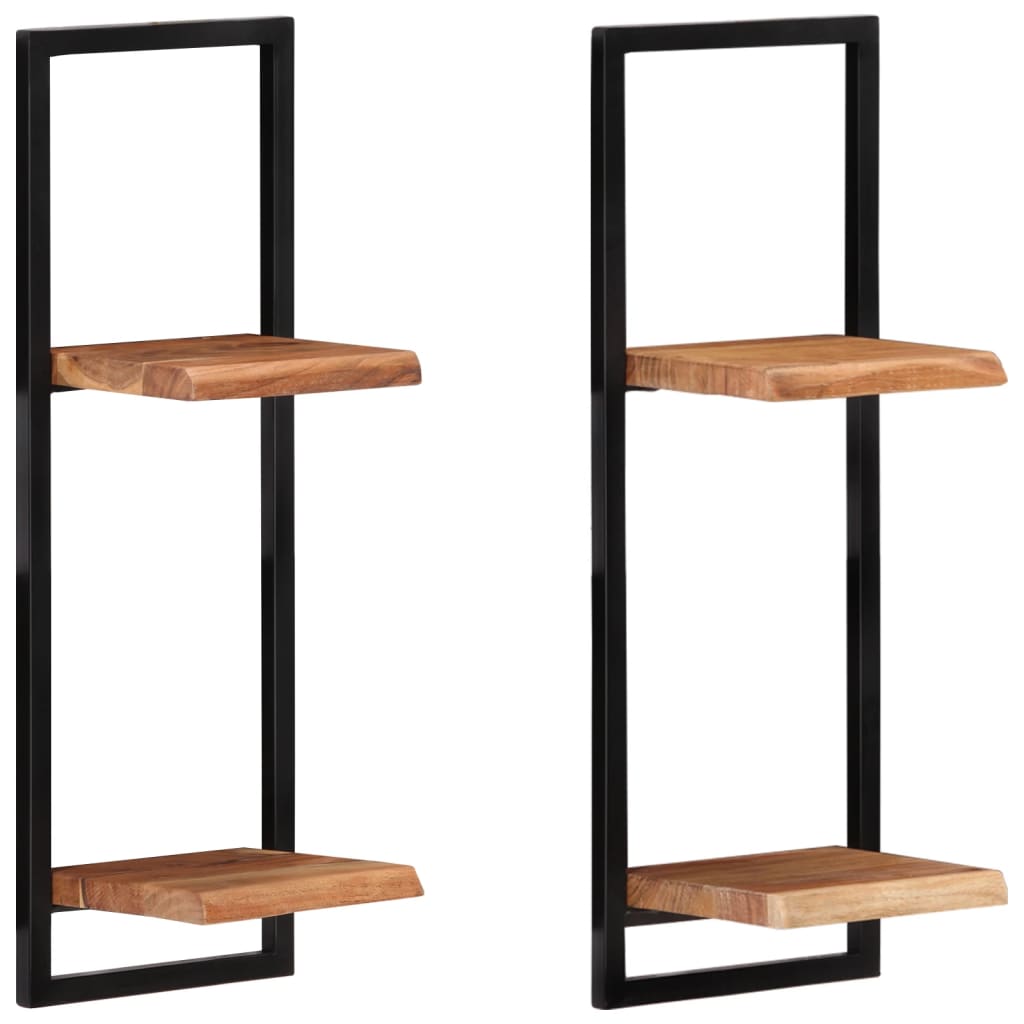 Mensole Parete 2 pz 25x25x75 cm Legno Massello Acacia e Acciaio | homemem39