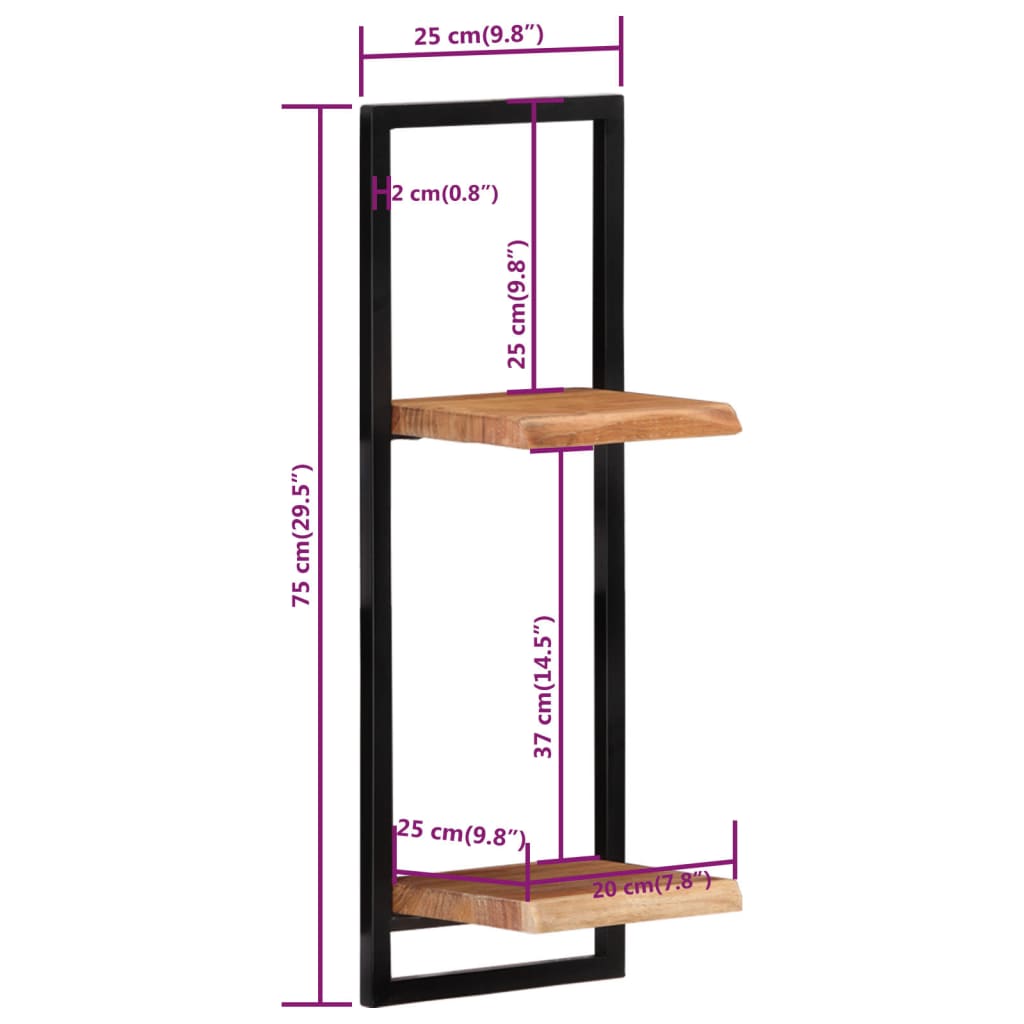 Mensole Parete 2 pz 25x25x75 cm Legno Massello Acacia e Acciaio | homemem39