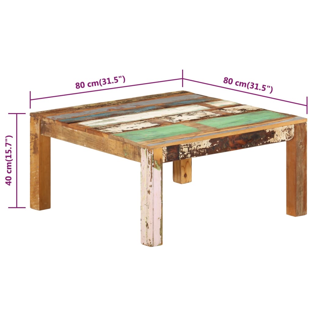 Tavolino da Salotto 80x80x40 cm in Legno Massello di Recupero | homemem39