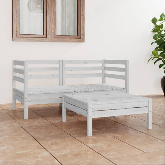 Set Divani da Giardino 3 pz Bianco in Legno Massello di Pino