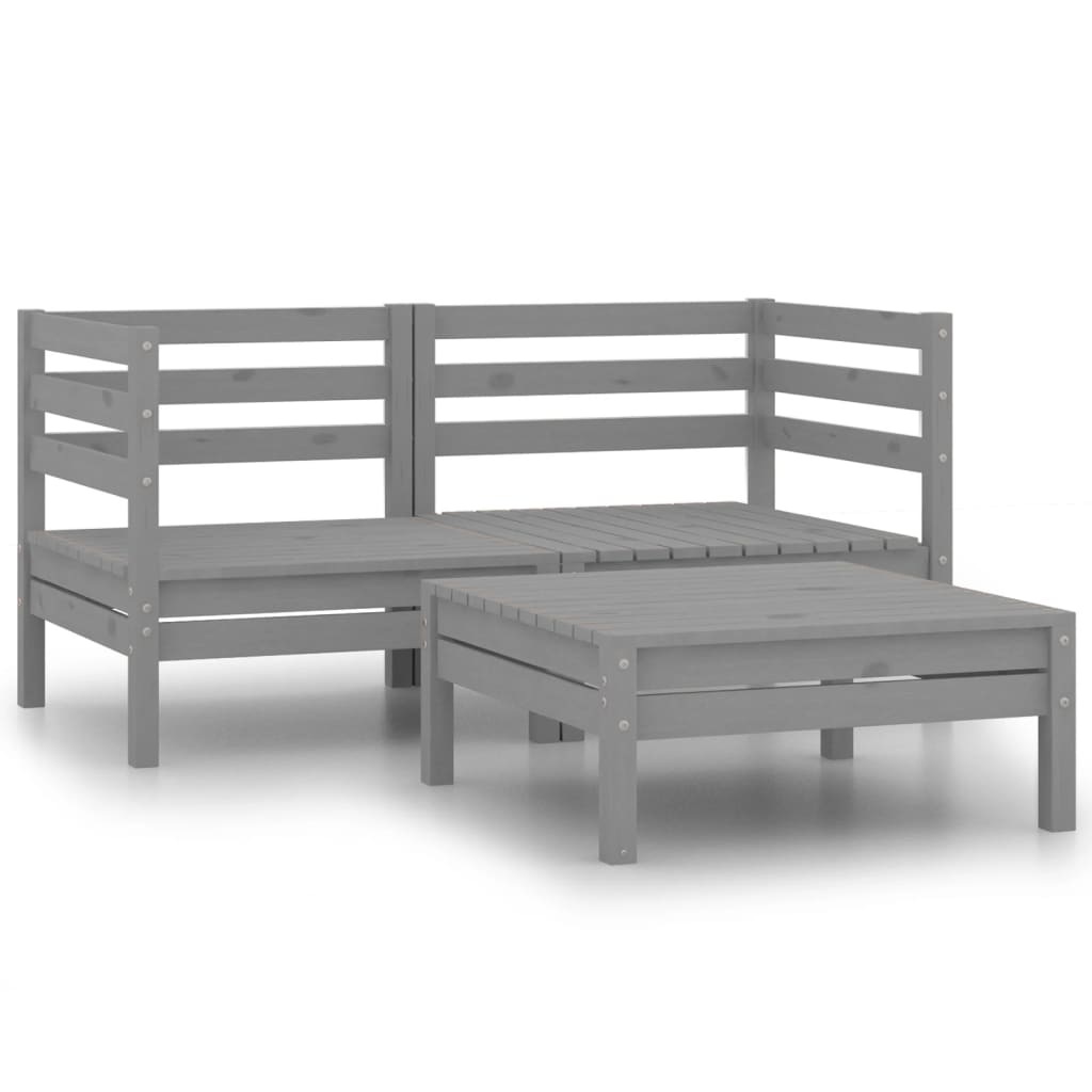 Set Divani da Giardino 3 pz Grigio in Legno Massello di Pino - homemem39