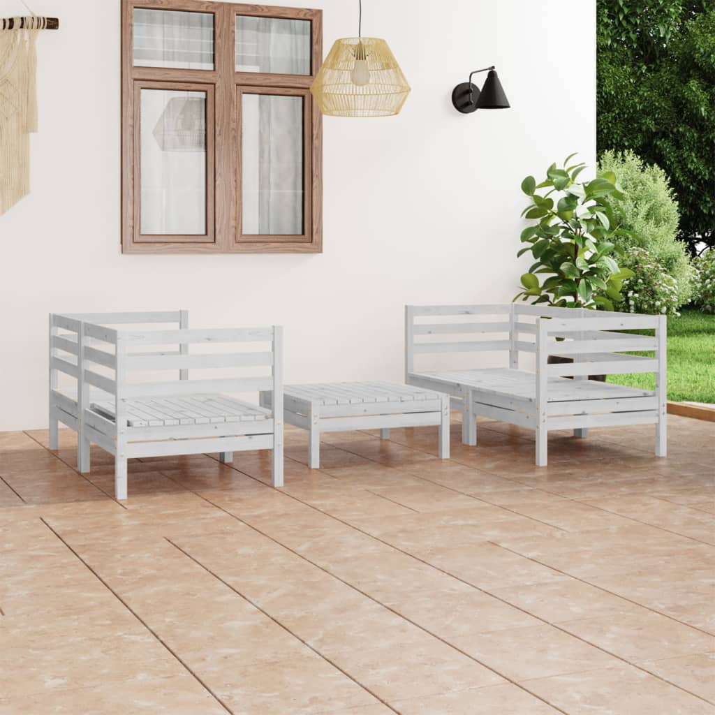 Set Divani da Giardino 5 pz Bianco in Legno Massello di Pino - homemem39