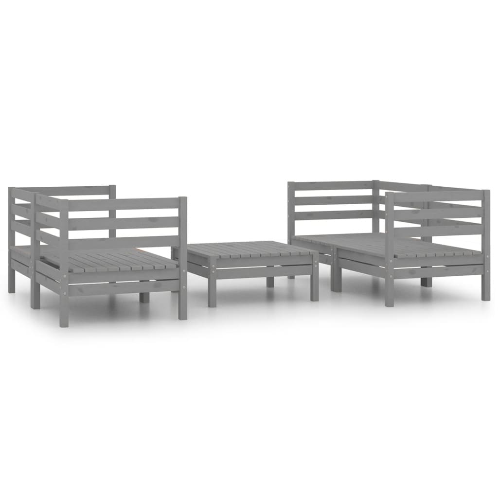 Set Divani da Giardino 5 pz Grigio in Legno Massello di Pino - homemem39