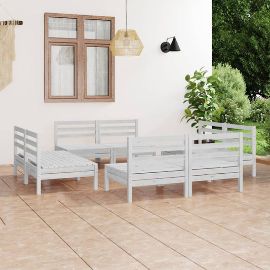 Set Divani da Giardino 8 pz Bianco in Legno Massello di Pino - homemem39
