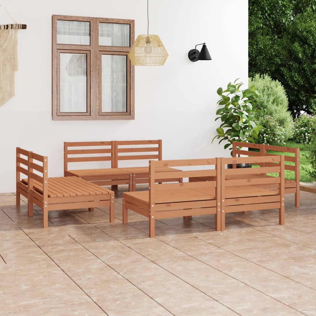 Set Salotto da Giardino 8pz Marrone Ambra Legno Massello Pino - homemem39