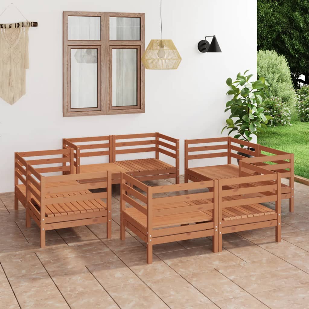 Set Salotto da Giardino 8pz Marrone Ambra Legno Massello Pino