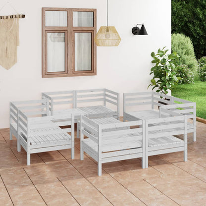 Set Divani da Giardino 9 pz Bianco in Legno Massello di Pino - homemem39