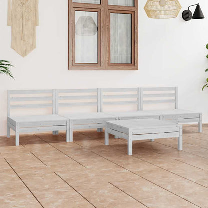 Set Divani da Giardino 5 pz Bianco in Legno Massello di Pino | homemem39