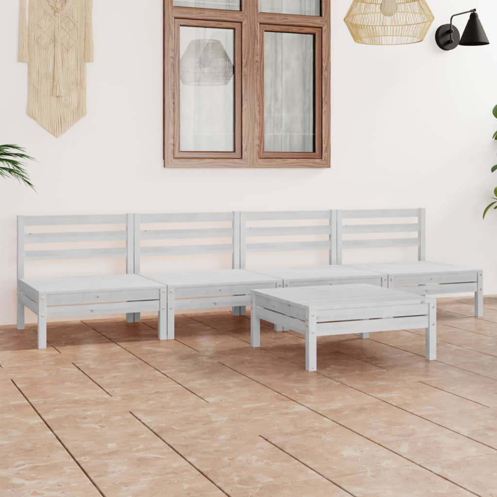 Set Divani da Giardino 5 pz Bianco in Legno Massello di Pino - homemem39