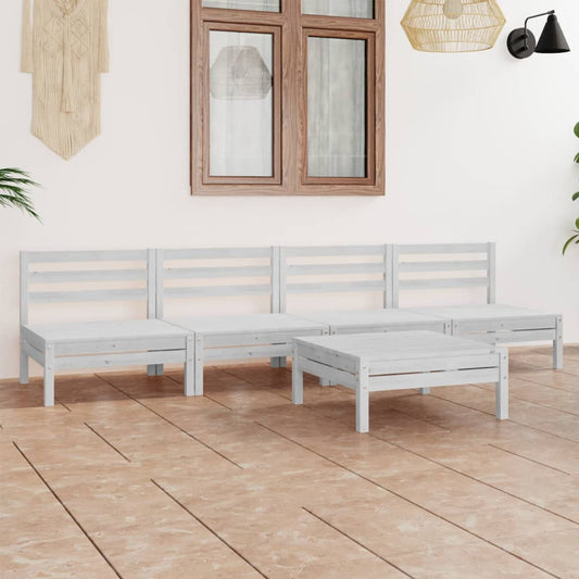 Set Divani da Giardino 5 pz Bianco in Legno Massello di Pino - homemem39