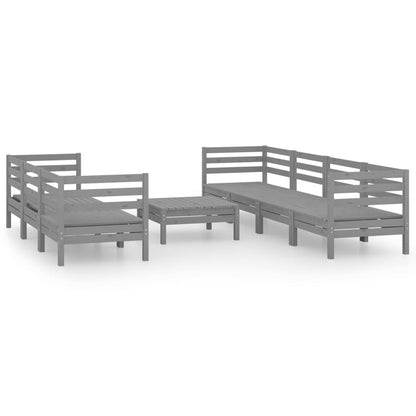 Set Divani da Giardino 8 pz Grigio in Legno Massello di Pino