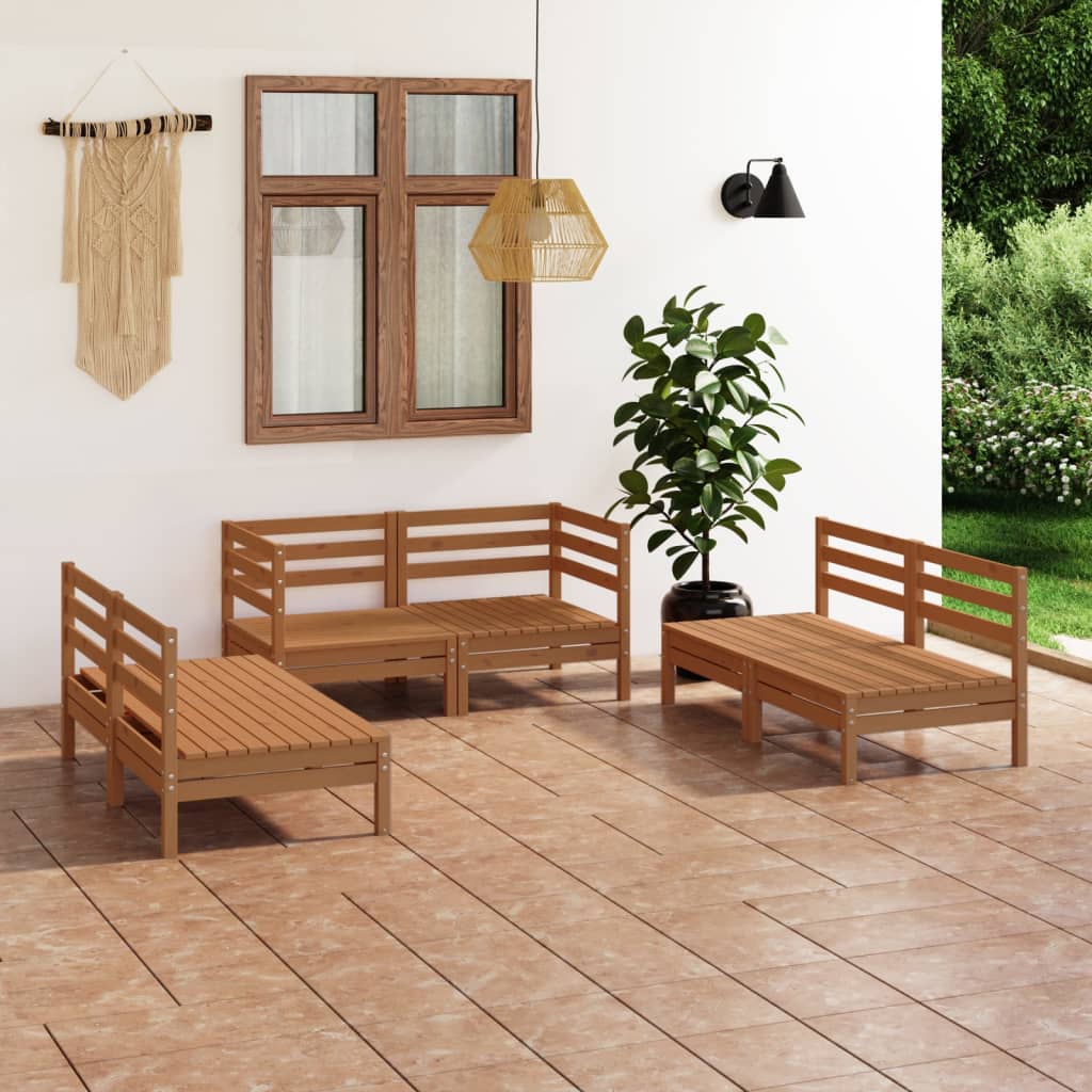 Set Salotto da Giardino 6 pz Marrone Ambra Legno Massello Pino