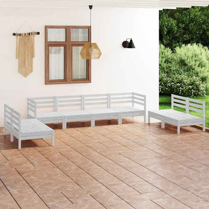 Set Divani da Giardino 8 pz Bianco in Legno Massello di Pino | homemem39