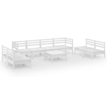 Set Divani da Giardino 9 pz Bianco in Legno Massello di Pino
