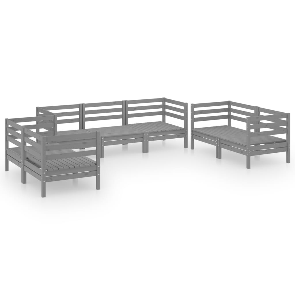 Set Divani da Giardino 7 pz Grigio in Legno Massello di Pino