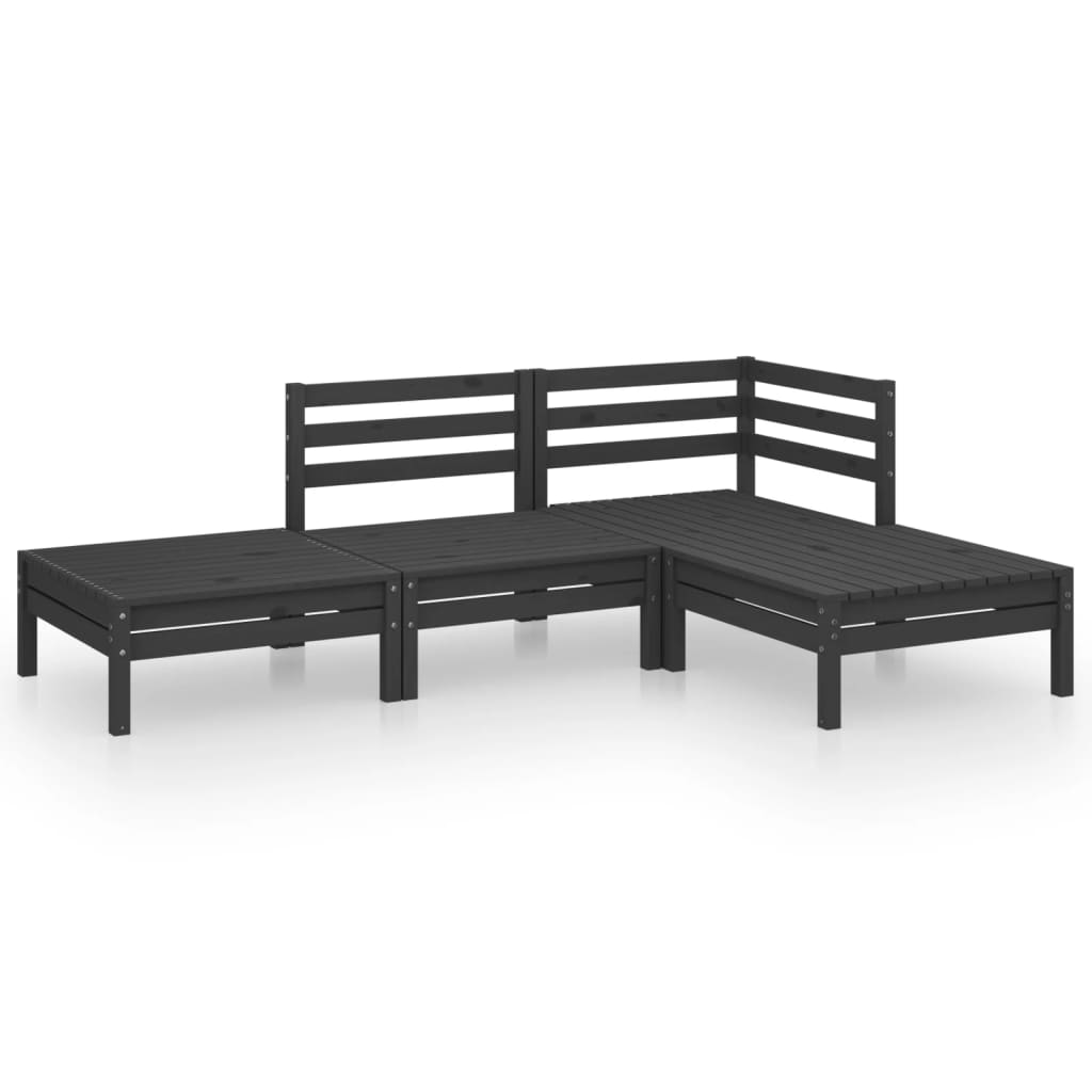 Set Divani da Giardino 4 pz Nero in Legno Massello di Pino - homemem39