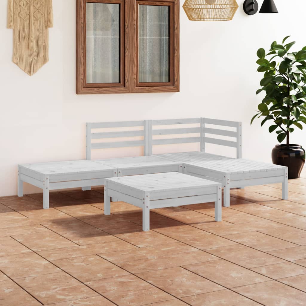 Set Divani da Giardino 5 pz in Legno Massello di Pino Bianco | homemem39