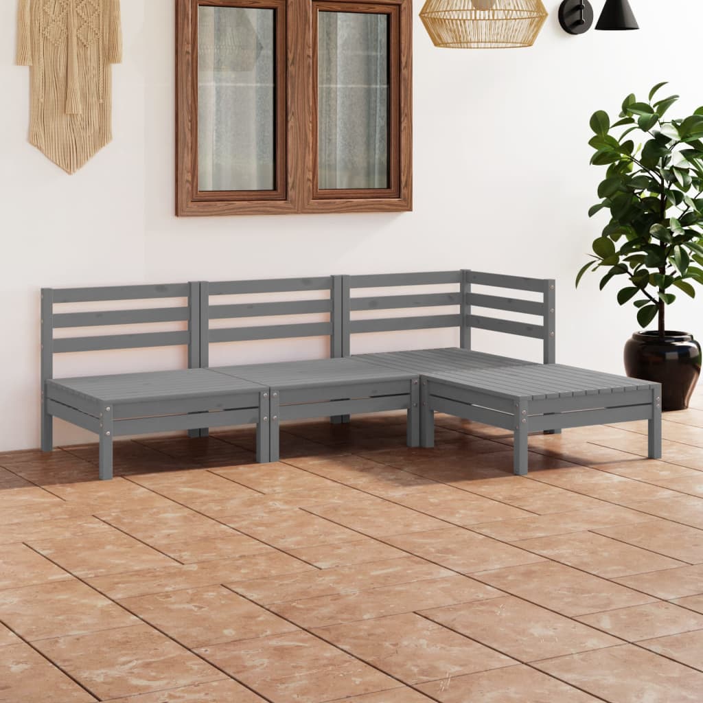Set Divani da Giardino 4 pz in Legno Massello di Pino Grigio - homemem39