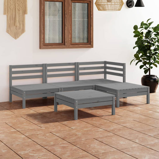 Set Salotto da Giardino 5 pz in Legno Massello di Pino Grigio - homemem39