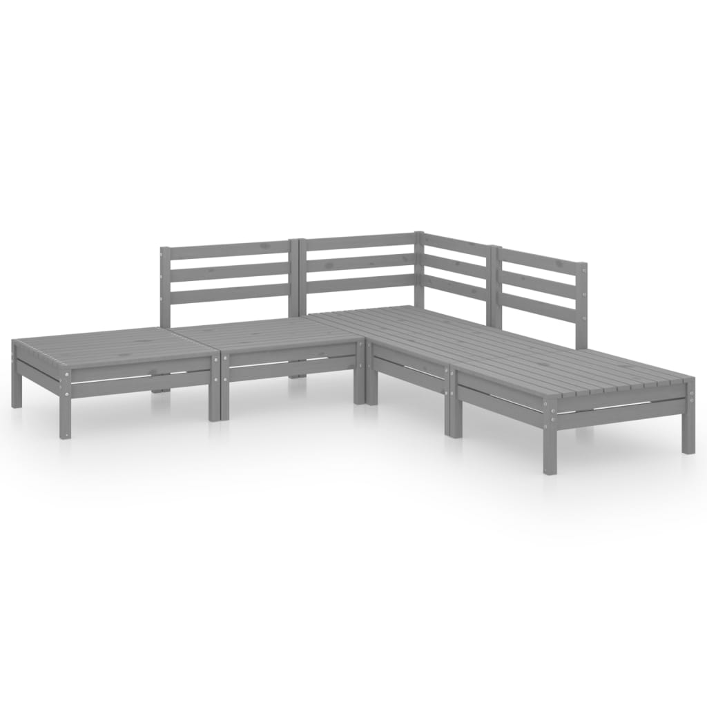 Set Salotto da Giardino 5 pz in Legno Massello di Pino Grigio - homemem39