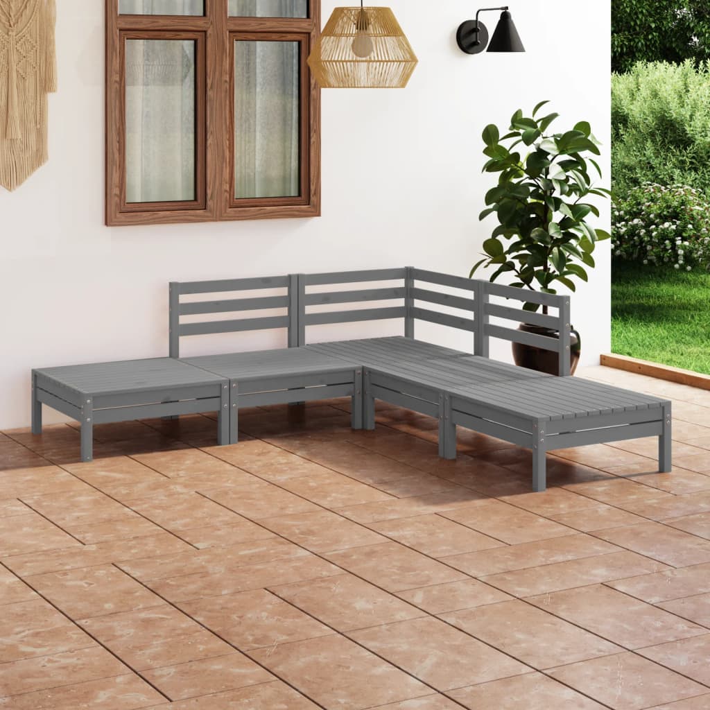 Set Salotto da Giardino 5 pz in Legno Massello di Pino Grigio - homemem39