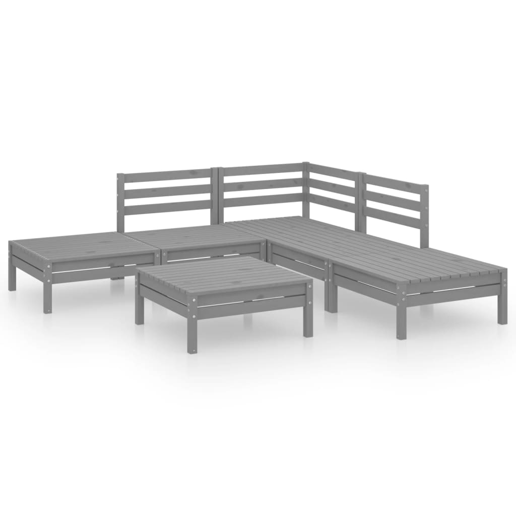 Set Salotto da Giardino 6 pz in Legno Massello di Pino Grigio - homemem39