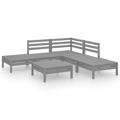 Set Salotto da Giardino 6 pz in Legno Massello di Pino Grigio - homemem39
