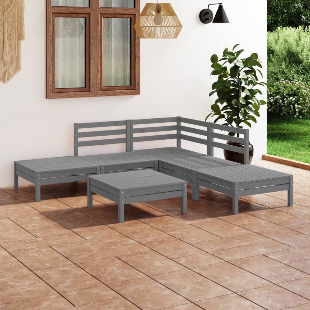 Set Salotto da Giardino 6 pz in Legno Massello di Pino Grigio - homemem39