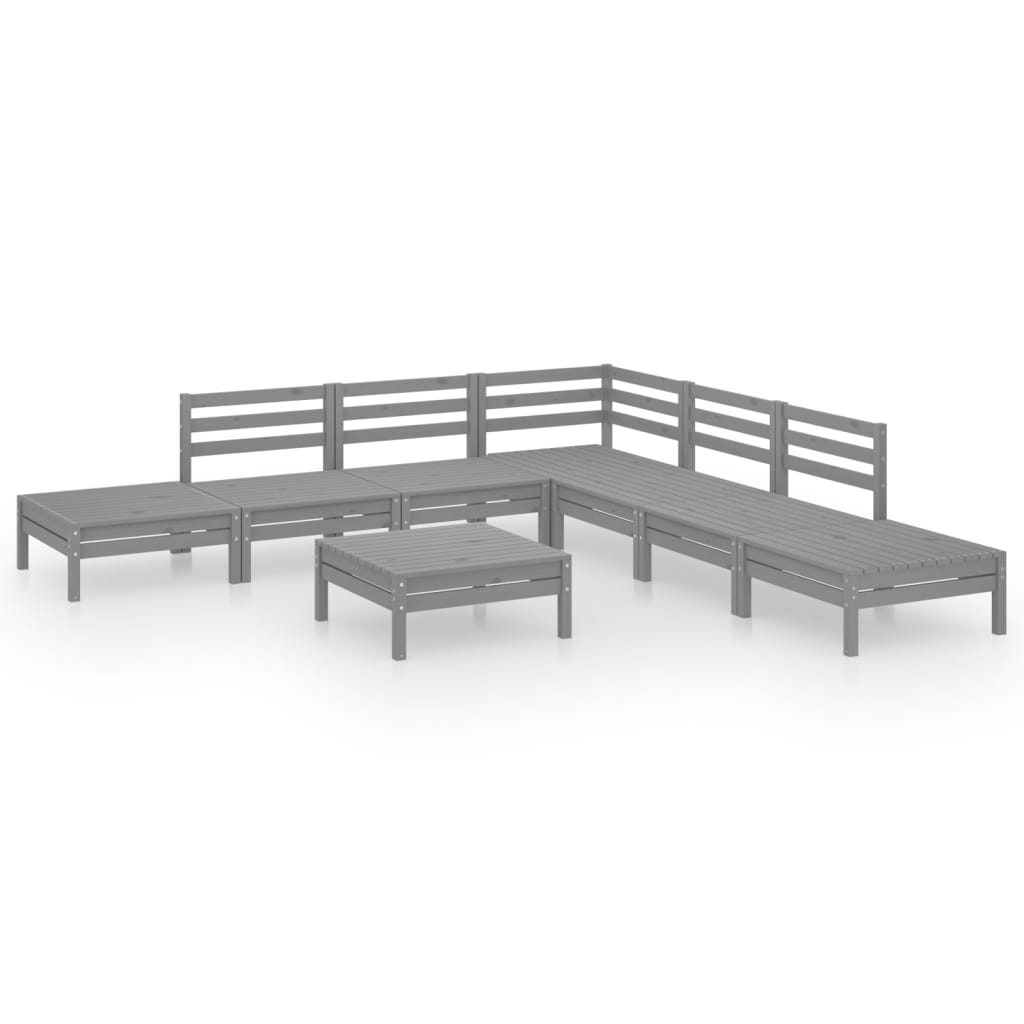 Set Salotto da Giardino 8 pz in Legno Massello di Pino Grigio - homemem39