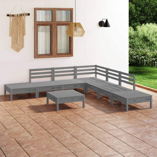 Set Salotto da Giardino 8 pz in Legno Massello di Pino Grigio - homemem39