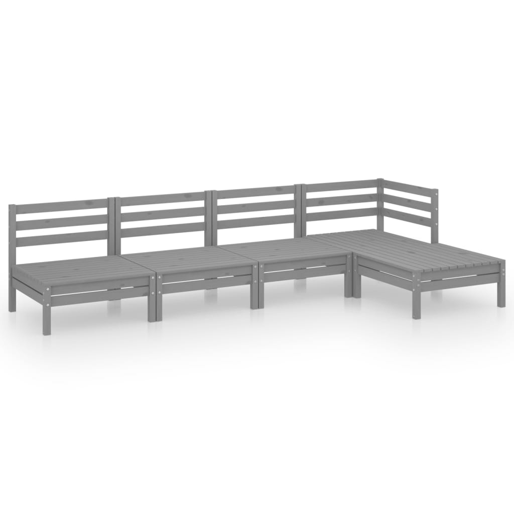 Set Salotto da Giardino 5 pz in Legno Massello di Pino Grigio - homemem39