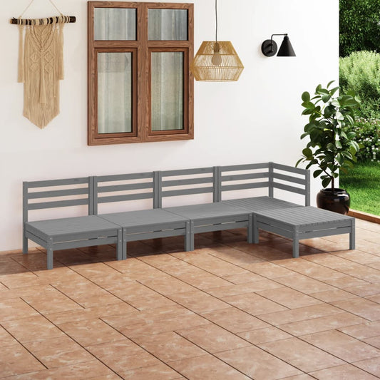 Set Salotto da Giardino 5 pz in Legno Massello di Pino Grigio - homemem39