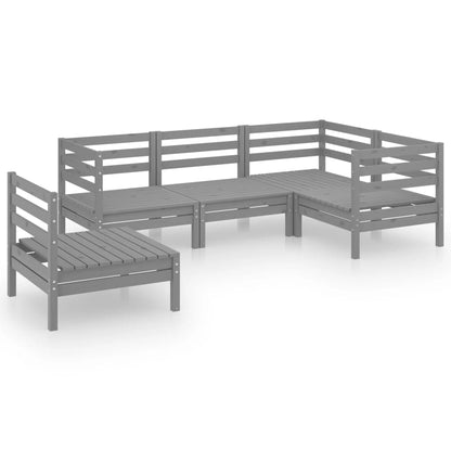 Set Salotto da Giardino 5 pz in Legno Massello di Pino Grigio