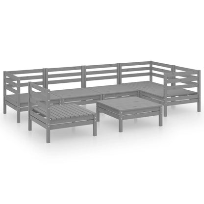 Set Divani da Giardino 7 pz in Legno Massello di Pino Grigio