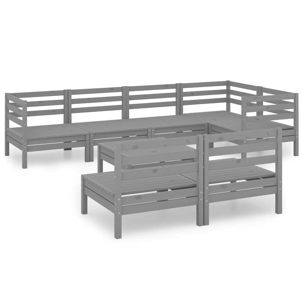 Set Salotto da Giardino 8 pz in Legno Massello di Pino Grigio | homemem39