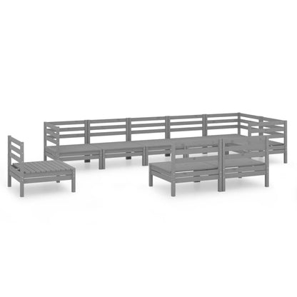 Set Salotto da Giardino 9 pz in Legno Massello di Pino Grigio