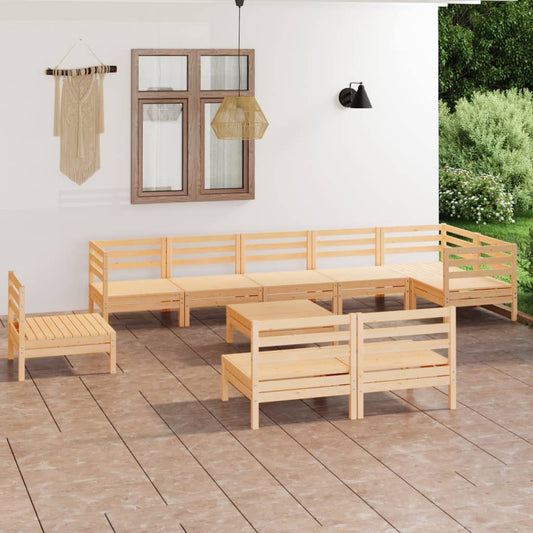 Set Salotto da Giardino 10 pz in Legno Massello di Pino