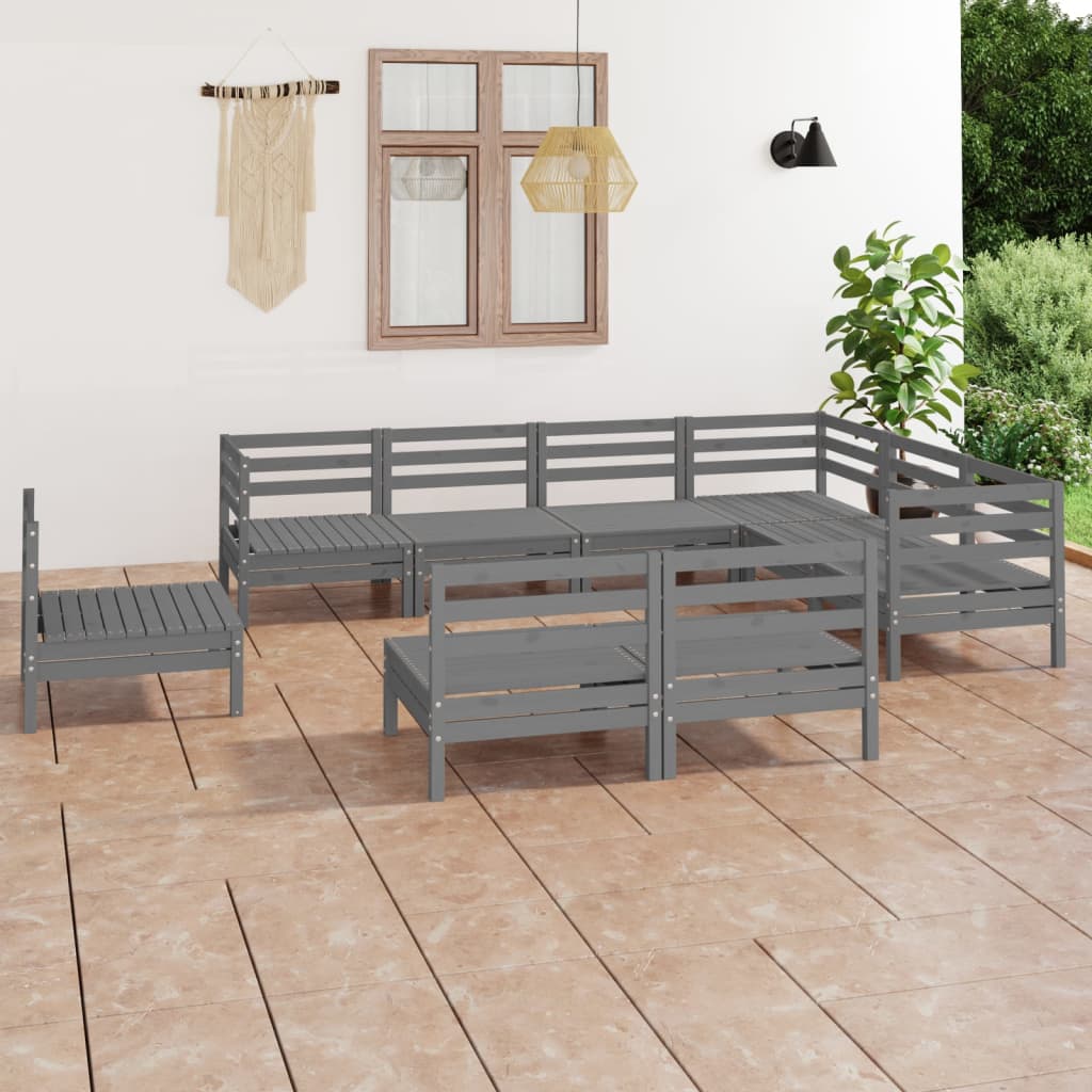 Set Salotto da Giardino 9 pz in Legno Massello di Pino Grigio